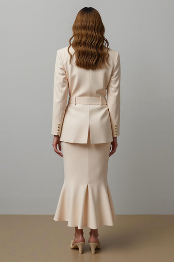 2-Piece Mermaid Notched Lapel Champagne Work Dress with Belt